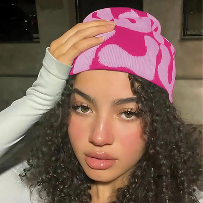 Y2K Beanie Hat Acrylic Knit Skull Cap Mea Culpa Graphic Design Winter Warm Beanies for Women Men