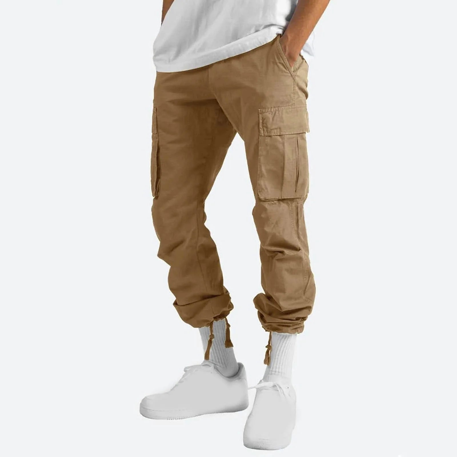 Pantalones Cargo Para Hombre De Ajuste Relajado Casual Ajustados Para Playa Trabajo Streetwear Caqui Holgados Con Bolsillos Con Zíper