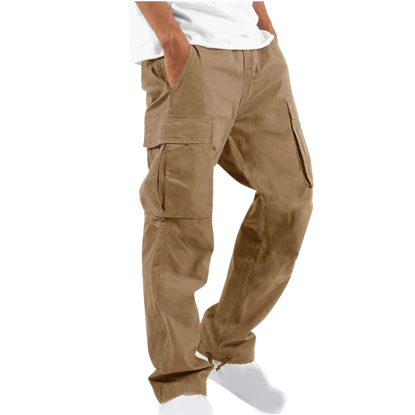 Pantalones Cargo Para Hombre De Ajuste Relajado Casual Ajustados Para Playa Trabajo Streetwear Caqui Holgados Con Bolsillos Con Zíper