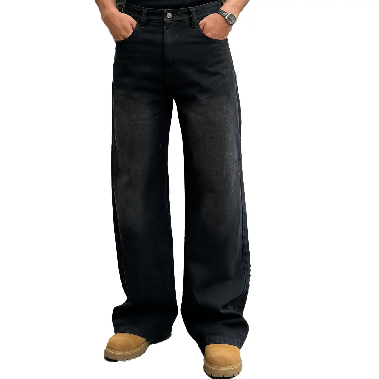 Customized Black Denim Pants Men'S Wide-Leg Jeans Loose Casual Streetwear Trousers Springstatements Pocket Menswear