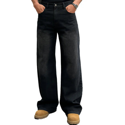 Customized Black Denim Pants Men'S Wide-Leg Jeans Loose Casual Streetwear Trousers Springstatements Pocket Menswear