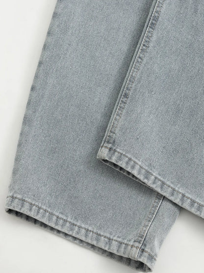 Customized Black Denim Pants Men'S Wide-Leg Jeans Loose Casual Streetwear Trousers Springstatements Pocket Menswear