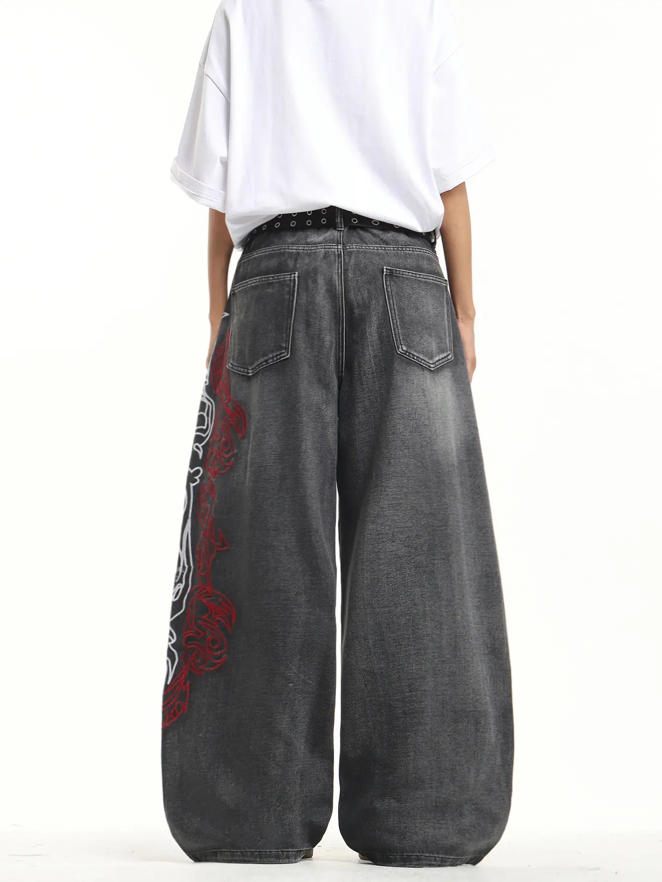 UP.THE Men'S Loose Fit Wide Leg Jeans Y2K Embroidered Totem Streetwear for Skateboarders & Everyday Wear