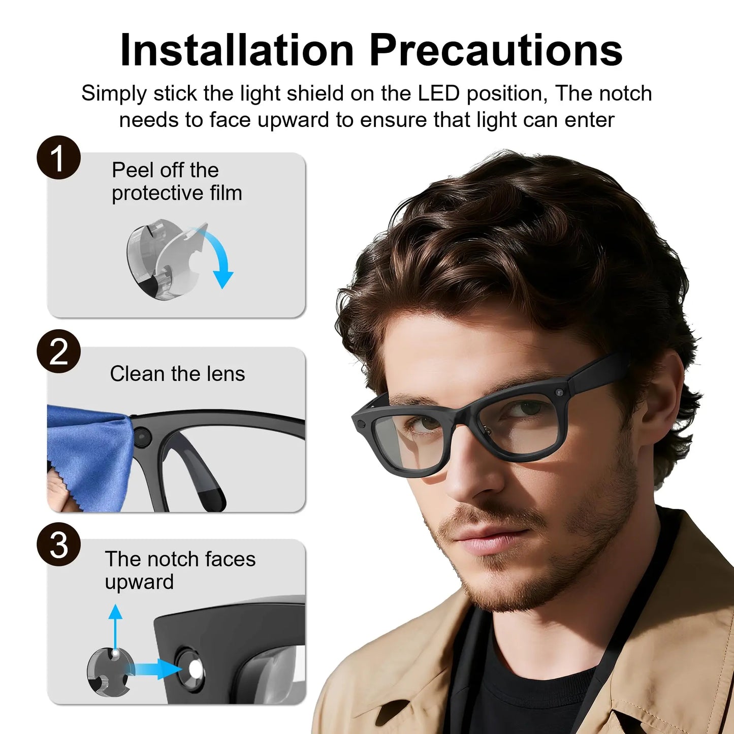 12Pcs LED Light Blocking Stickers Compatible with Ray-Ban Meta Wayfarer/Skyler/Headliner (Gen 1) & Oakley Meta HSTN Smart Glasses Accessories, Low-Tack Restickable Blackout LED Light Covers Sticker