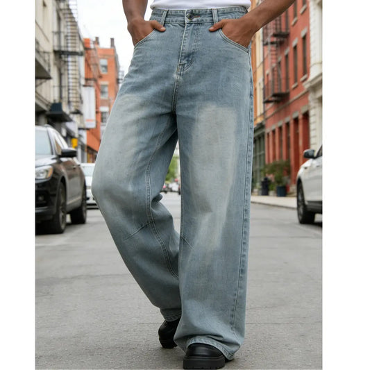 Customized Black Denim Pants Men'S Wide-Leg Jeans Loose Casual Streetwear Trousers Springstatements Pocket Menswear