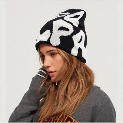 Y2K Beanie Hat Acrylic Knit Skull Cap Mea Culpa Graphic Design Winter Warm Beanies for Women Men