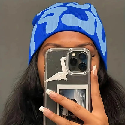 Y2K Beanie Hat Acrylic Knit Skull Cap Mea Culpa Graphic Design Winter Warm Beanies for Women Men