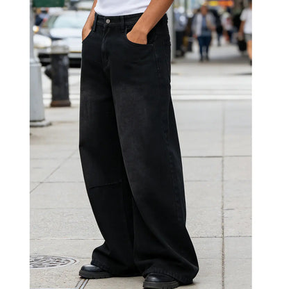 Customized Black Denim Pants Men'S Wide-Leg Jeans Loose Casual Streetwear Trousers Springstatements Pocket Menswear