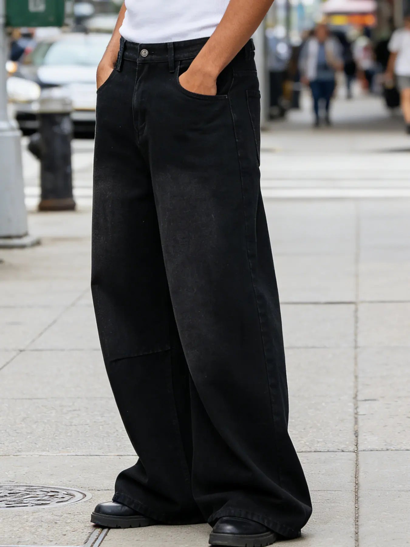 Customized Black Denim Pants Men'S Wide-Leg Jeans Loose Casual Streetwear Trousers Springstatements Pocket Menswear